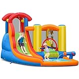 BOUNTECH Inflatable Water Slide Bounce House, 6 in 1 Water Slides for Kids Backyard w/Splashing Pool, Slide, Climb, Water Cannon, Basketball Scoop, Water Park for Kids w/Accessories (Without Blower)